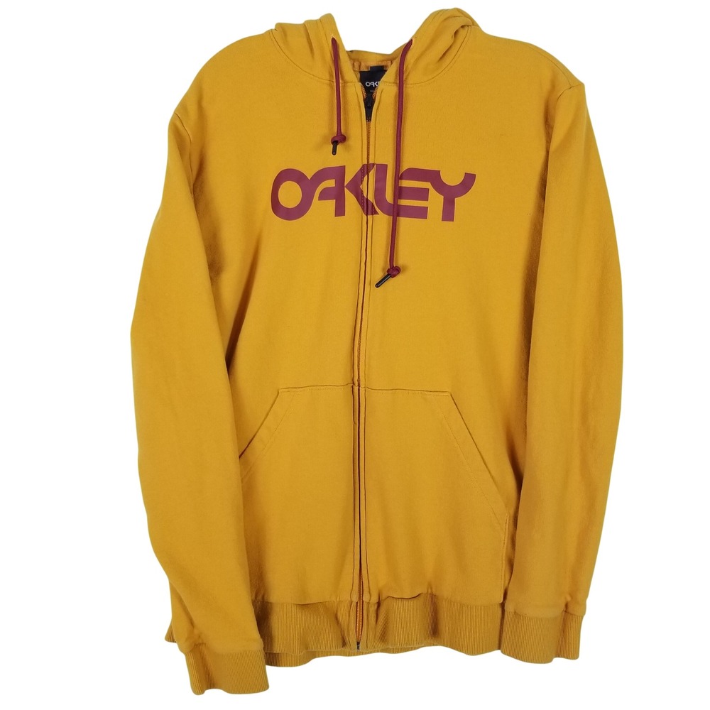 Oakley Mens‎ Full Zip Hoodie Mustard Yellow Burgundy Logo Regular Fit Medium
